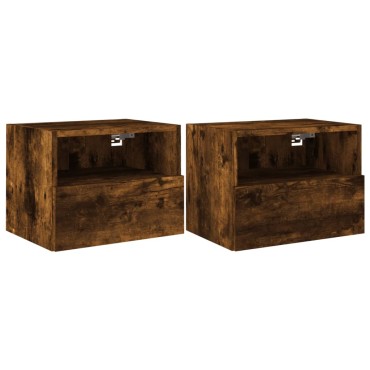 vidaXL Έπιπλα Τοίχου Τηλ. 2 τεμ. Καπνιστή Δρυς 40x30x30cm Επεξ.Ξύλο