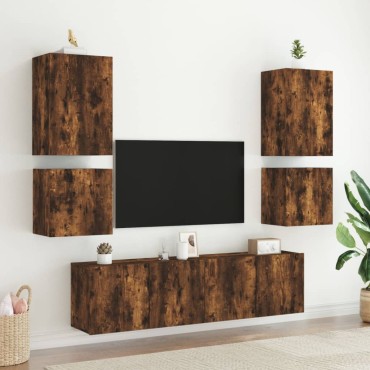 vidaXL Έπιπλα Τοίχου Τηλ. 2 τεμ. Καπνιστή Δρυς 40,5x30x40cm Επεξ. Ξύλο
