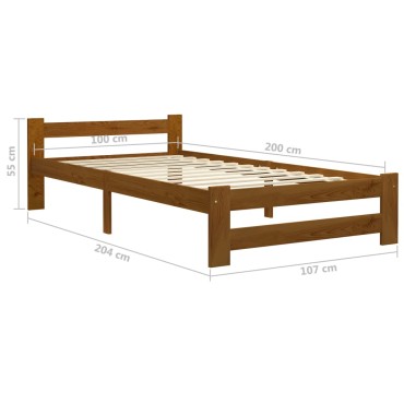 vidaXL Πλαίσιο Κρεβατιού Καφέ Μελί 100 x 200 εκ. Μασίφ Ξύλο Πεύκου