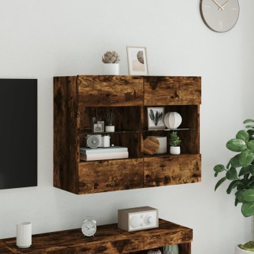 vidaXL Έπιπλο Τοίχου Τηλεόρασης με LED Καπνιστή Δρυς 78,5x30x60,5cm