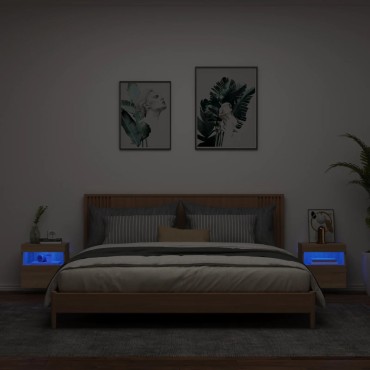 vidaXL Έπιπλα Τοίχου Τηλ. με LED 2 τεμ. Sonoma Δρυς 40x30x40cm