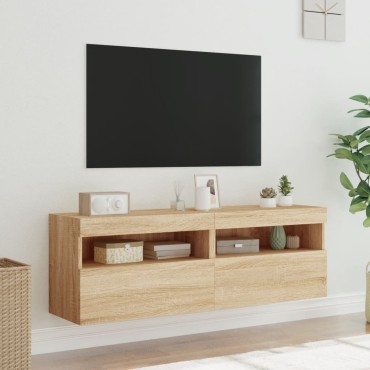vidaXL Έπιπλα Τοίχου Τηλ. με LED 2 τεμ. Sonoma Δρυς 60x30x40cm