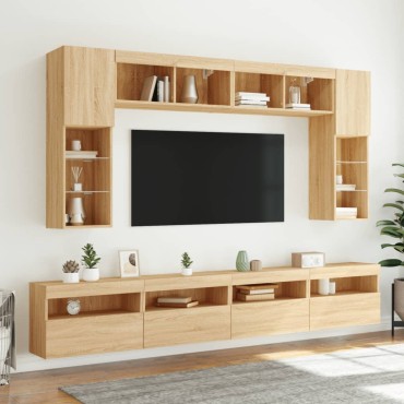 vidaXL Έπιπλα Τοίχου Τηλ. με LED 2 τεμ. Sonoma Δρυς 60x30x40cm