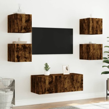 vidaXL Έπιπλο Τοίχου Τηλεόρασης με LED Καπνιστή Δρυς 30,5x35x30cm