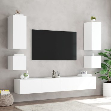vidaXL Έπιπλα Τοίχου Τηλεόρασης με LED 2 τεμ. Λευκά 40,5x35x40cm
