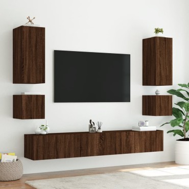 vidaXL Έπιπλο Τοίχου Τηλεόρασης με LED Καφέ Δρυς 40,5x35x40cm