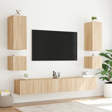 vidaXL Έπιπλα Τοίχου Τηλ. με LED 2 τεμ. Sonoma Δρυς 40,5x35x40cm