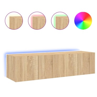 vidaXL Έπιπλα Τοίχου Τηλ. με LED 2 τεμ. Sonoma Δρυς 60x35x31cm
