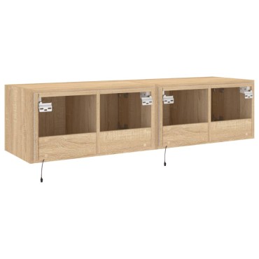 vidaXL Έπιπλα Τοίχου Τηλ. με LED 2 τεμ. Sonoma Δρυς 60x35x31cm