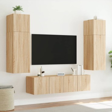 vidaXL Έπιπλα Τοίχου Τηλ. με LED 2 τεμ. Sonoma Δρυς 60x35x31cm