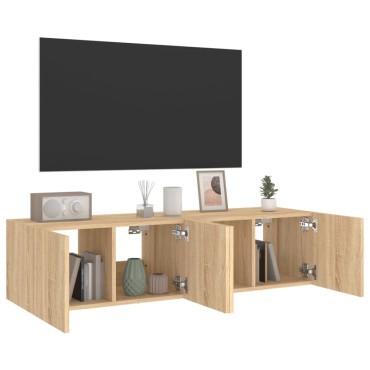 vidaXL Έπιπλα Τοίχου Τηλ. με LED 2 τεμ. Sonoma Δρυς 60x35x31cm