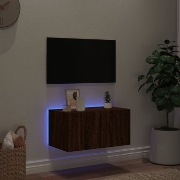 vidaXL Έπιπλο Τοίχου Τηλεόρασης με LED Καφέ Δρυς 60x35x31cm