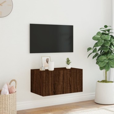 vidaXL Έπιπλο Τοίχου Τηλεόρασης με LED Καφέ Δρυς 60x35x31cm