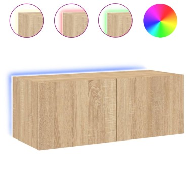 vidaXL Έπιπλο Τοίχου Τηλεόρασης με LED Sonoma Δρυς 80x35x31cm