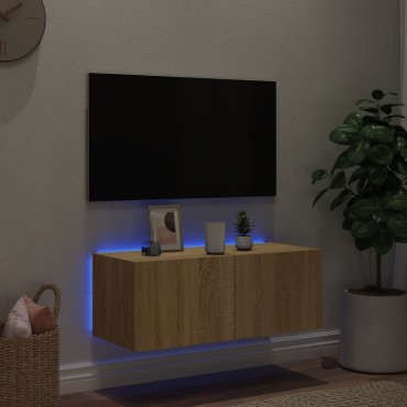 vidaXL Έπιπλο Τοίχου Τηλεόρασης με LED Sonoma Δρυς 80x35x31cm