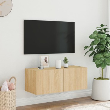 vidaXL Έπιπλο Τοίχου Τηλεόρασης με LED Sonoma Δρυς 80x35x31cm