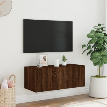 vidaXL Έπιπλο Τοίχου Τηλεόρασης με LED Καφέ Δρυς 80x35x31cm