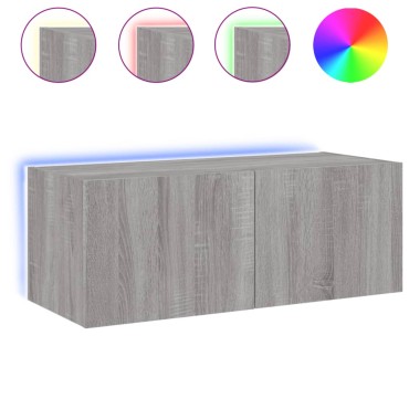 vidaXL Έπιπλο Τοίχου Τηλεόρασης με LED Γκρι Sonoma 80x35x31cm