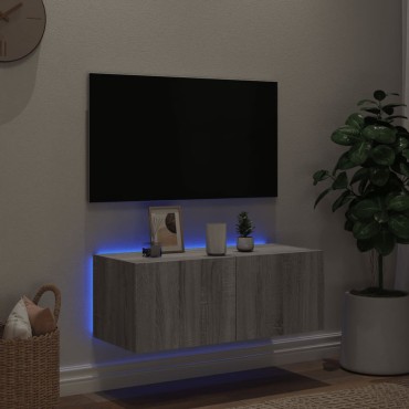 vidaXL Έπιπλο Τοίχου Τηλεόρασης με LED Γκρι Sonoma 80x35x31cm