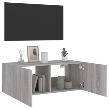 vidaXL Έπιπλο Τοίχου Τηλεόρασης με LED Γκρι Sonoma 80x35x31cm