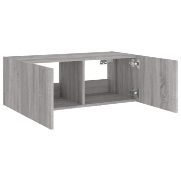 vidaXL Έπιπλο Τοίχου Τηλεόρασης με LED Γκρι Sonoma 80x35x31cm