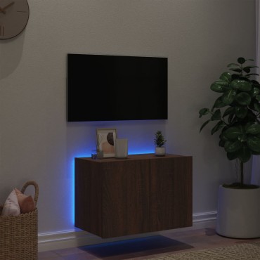 vidaXL Έπιπλο Τοίχου Τηλεόρασης με LED Καφέ Δρυς 60x35x41cm