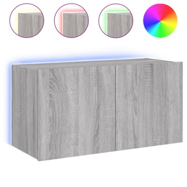 vidaXL Έπιπλο Τοίχου Τηλεόρασης με LED Γκρι Sonoma 80x35x41cm