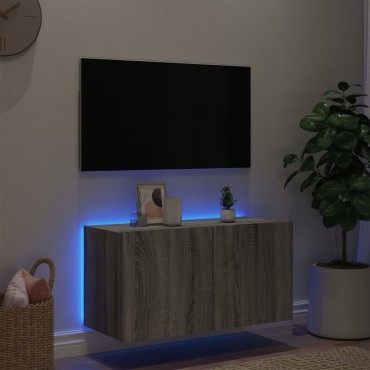 vidaXL Έπιπλο Τοίχου Τηλεόρασης με LED Γκρι Sonoma 80x35x41cm