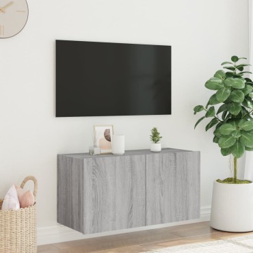 vidaXL Έπιπλο Τοίχου Τηλεόρασης με LED Γκρι Sonoma 80x35x41cm