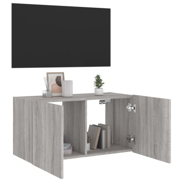 vidaXL Έπιπλο Τοίχου Τηλεόρασης με LED Γκρι Sonoma 80x35x41cm