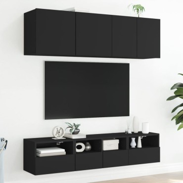 vidaXL Έπιπλα Τοίχου Τηλεόρασης 2 τεμ. Μαύρα 40x30x30cm Επεξ. Ξύλο