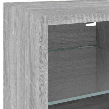 vidaXL Έπιπλα Τοίχου Τηλ. με LED 2 τεμ. Γκρι Sonoma 30x28,5x30cm