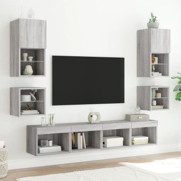 vidaXL Έπιπλα Τοίχου Τηλ. με LED 2 τεμ. Γκρι Sonoma 30x28,5x30cm