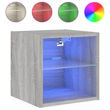 vidaXL Έπιπλα Τοίχου Τηλ. με LED 2 τεμ. Γκρι Sonoma 30x28,5x30cm