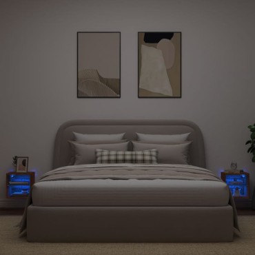 vidaXL Έπιπλα Τοίχου Τηλ. με LED 2 τεμ. Καφέ Δρυς 30x28,5x30cm