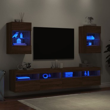 vidaXL Έπιπλα Τοίχου Τηλεόρασης LED 2 τεμ. Καφέ Δρυς 40x30x60,5cm