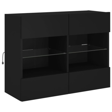 vidaXL Έπιπλο Τοίχου Τηλεόρασης με LED Μαύρο 78,5x30x60,5cm