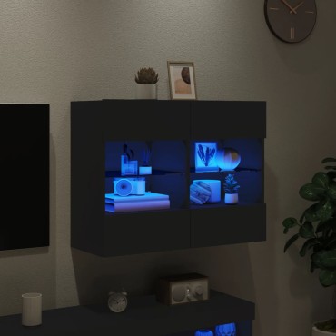 vidaXL Έπιπλο Τοίχου Τηλεόρασης με LED Μαύρο 78,5x30x60,5cm
