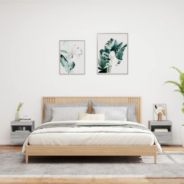 vidaXL Έπιπλα Τοίχου Τηλ. με LED 2 τεμ. Γκρι Sonoma 40x30x40cm
