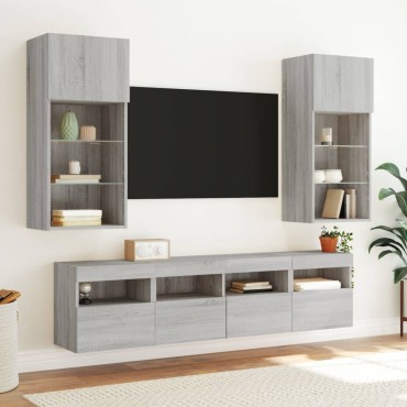 vidaXL Έπιπλα Τοίχου Τηλ. με LED 2 τεμ. Γκρι Sonoma 40x30x40cm