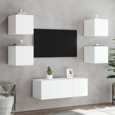 vidaXL Έπιπλα Τοίχου Τηλεόρασης με LED 2 τεμ. Λευκά 30,5x35x30cm
