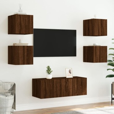 vidaXL Έπιπλα Τοίχου Τηλεόρασης LED 2 τεμ. Καφέ Δρυς 30,5x35x30cm