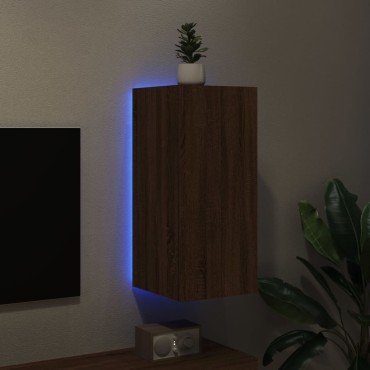 vidaXL Έπιπλο Τοίχου Τηλεόρασης με LED Καφέ Δρυς 30,5x35x70cm