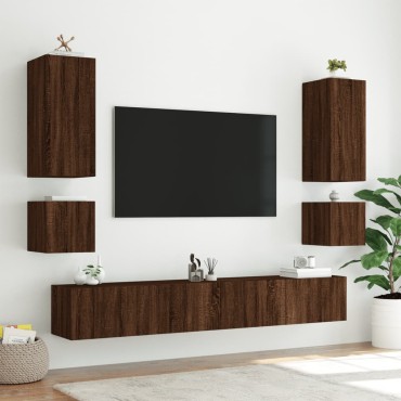 vidaXL Έπιπλα Τοίχου Τηλεόρασης LED 2 τεμ. Καφέ Δρυς 40,5x35x40cm