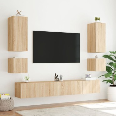 vidaXL Έπιπλο Τοίχου Τηλεόρασης με LED Sonoma Δρυς 40,5x35x40cm