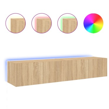 vidaXL Έπιπλα Τοίχου Τηλ. με LED 2 τεμ. Sonoma Δρυς 80x35x31cm