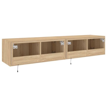 vidaXL Έπιπλα Τοίχου Τηλ. με LED 2 τεμ. Sonoma Δρυς 80x35x31cm