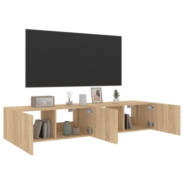 vidaXL Έπιπλα Τοίχου Τηλ. με LED 2 τεμ. Sonoma Δρυς 80x35x31cm