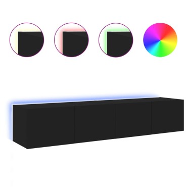 vidaXL Έπιπλα Τοίχου Τηλεόρασης με LED 2 τεμ. Μαύρα 80x35x31cm