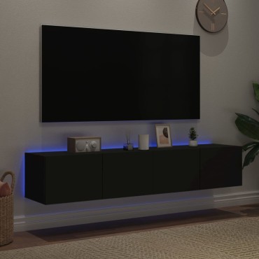 vidaXL Έπιπλα Τοίχου Τηλεόρασης με LED 2 τεμ. Μαύρα 80x35x31cm